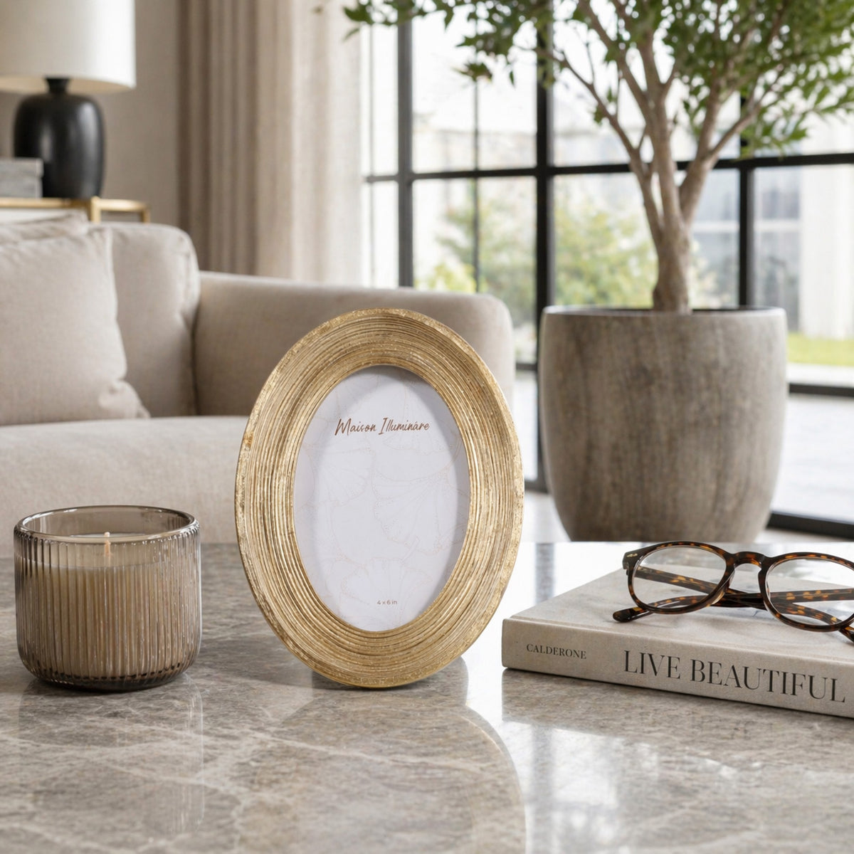 Clovis Gold Etched Oval Photo Frame