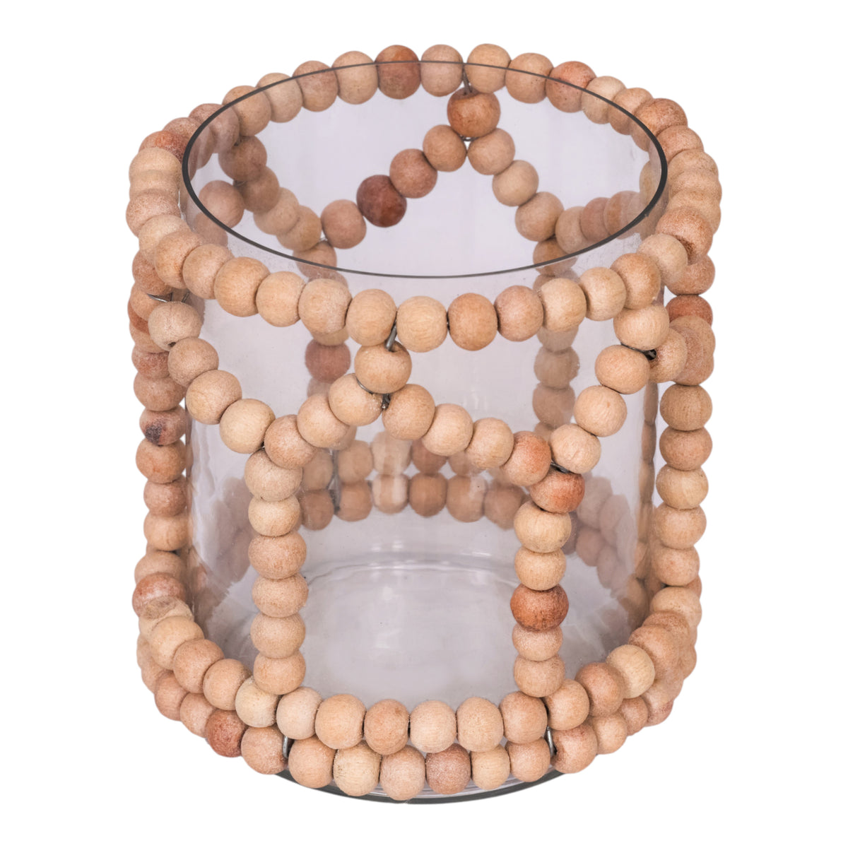 Oak Run Natural/Clear Large Wood Beaded Hurricane