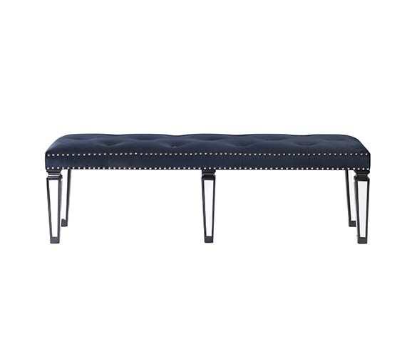 Varian II Dark Navy Velvet & Mirrored Bench - Ornate Home