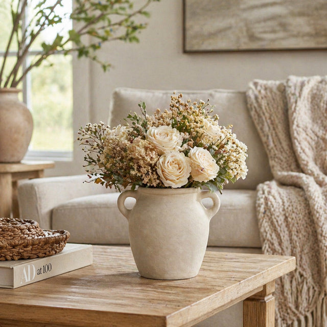 Drakewell Ivory Paper Mache Bud Vase with Handles