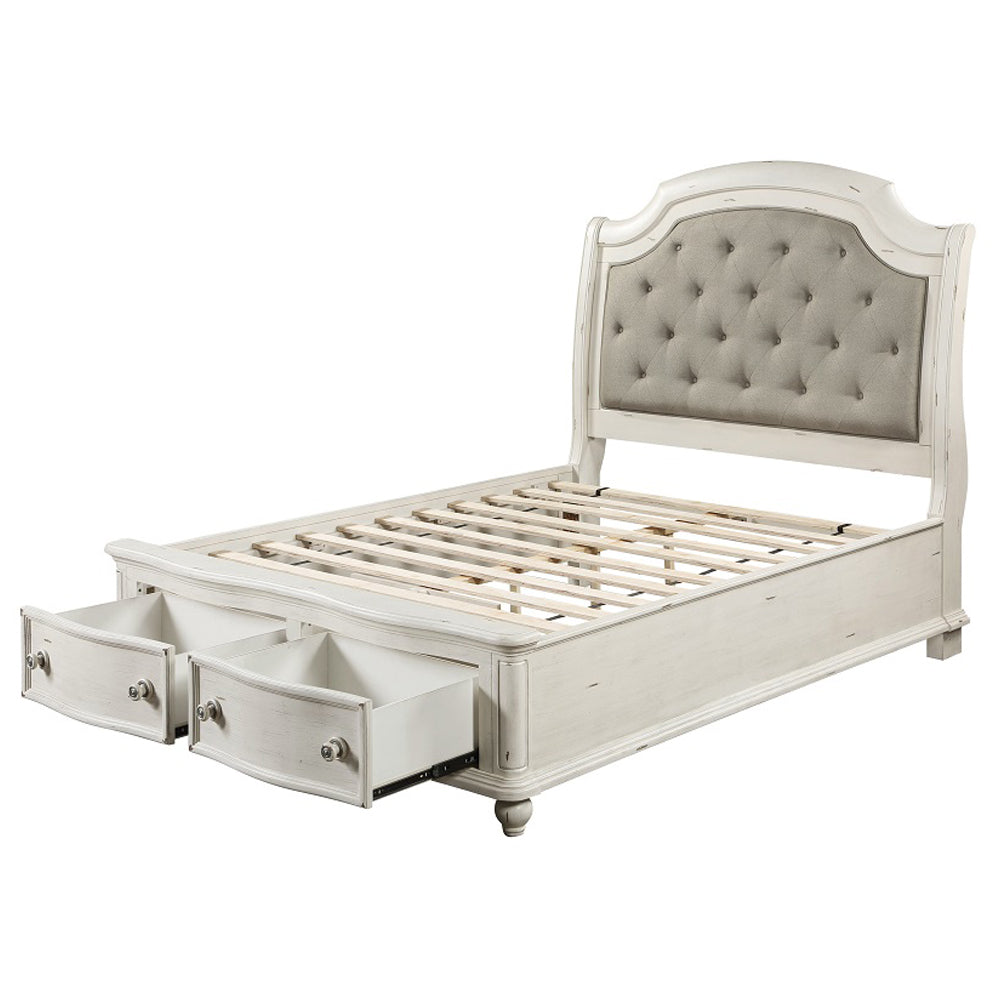 Jaqueline Gray/Antique White Eastern King Bed w/ Storage