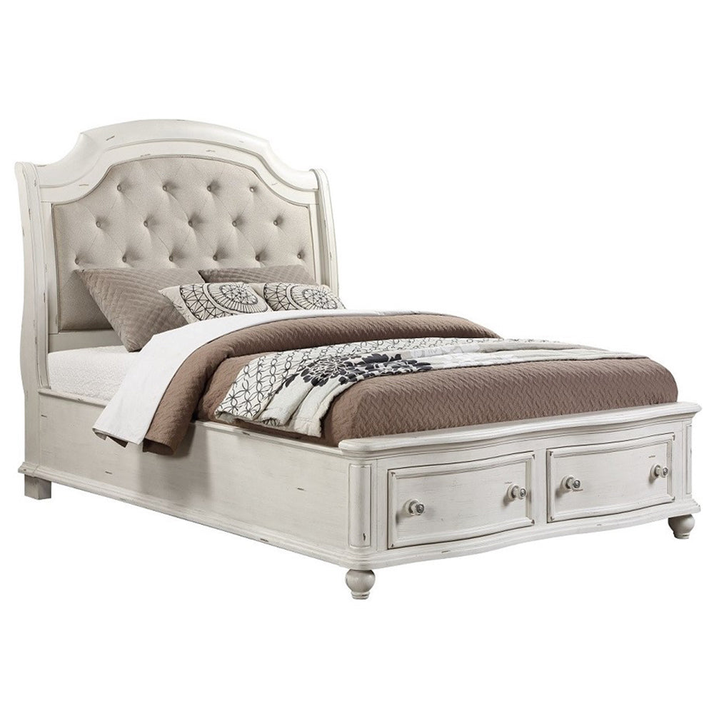 Jaqueline Gray/Antique White Queen Bed w/ Storage