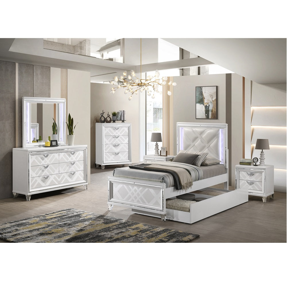 Skylar  & Pearl White Full Bed W/Led - Ornate Home