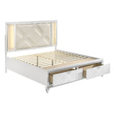 Skylar  & Pearl White Eastern King Bed W/Led Storage - Ornate Home