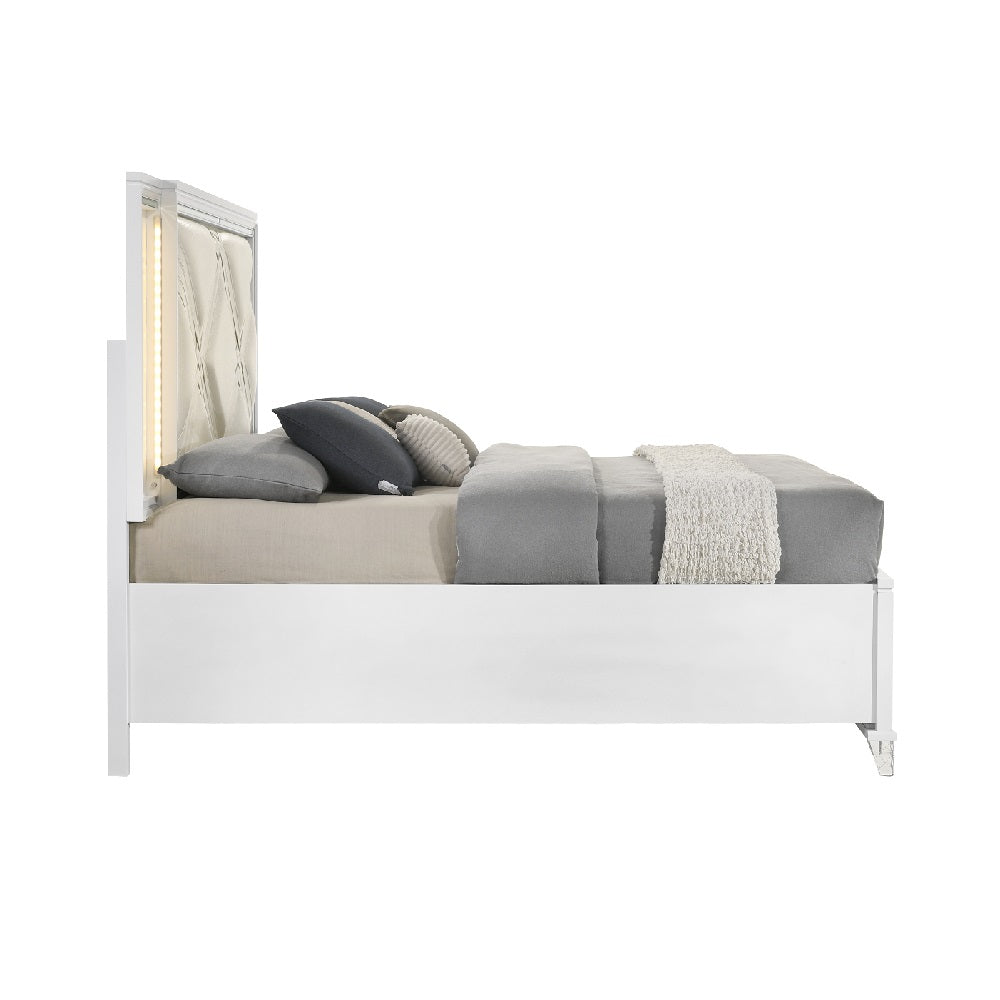 Skylar  & Pearl White Eastern King Bed W/Led Storage - Ornate Home