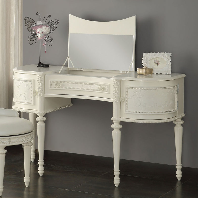 Dorothy Ivory Vanity Desk & Mirror - Ornate Home
