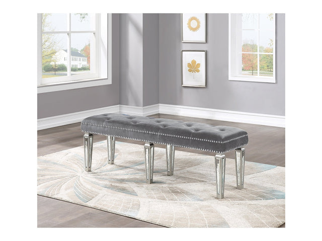 Varian Gray Velvet & Mirrored Bench - Ornate Home