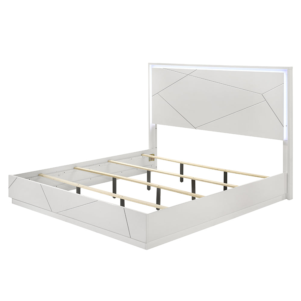 Esther White/Silver Queen Bed w/LED