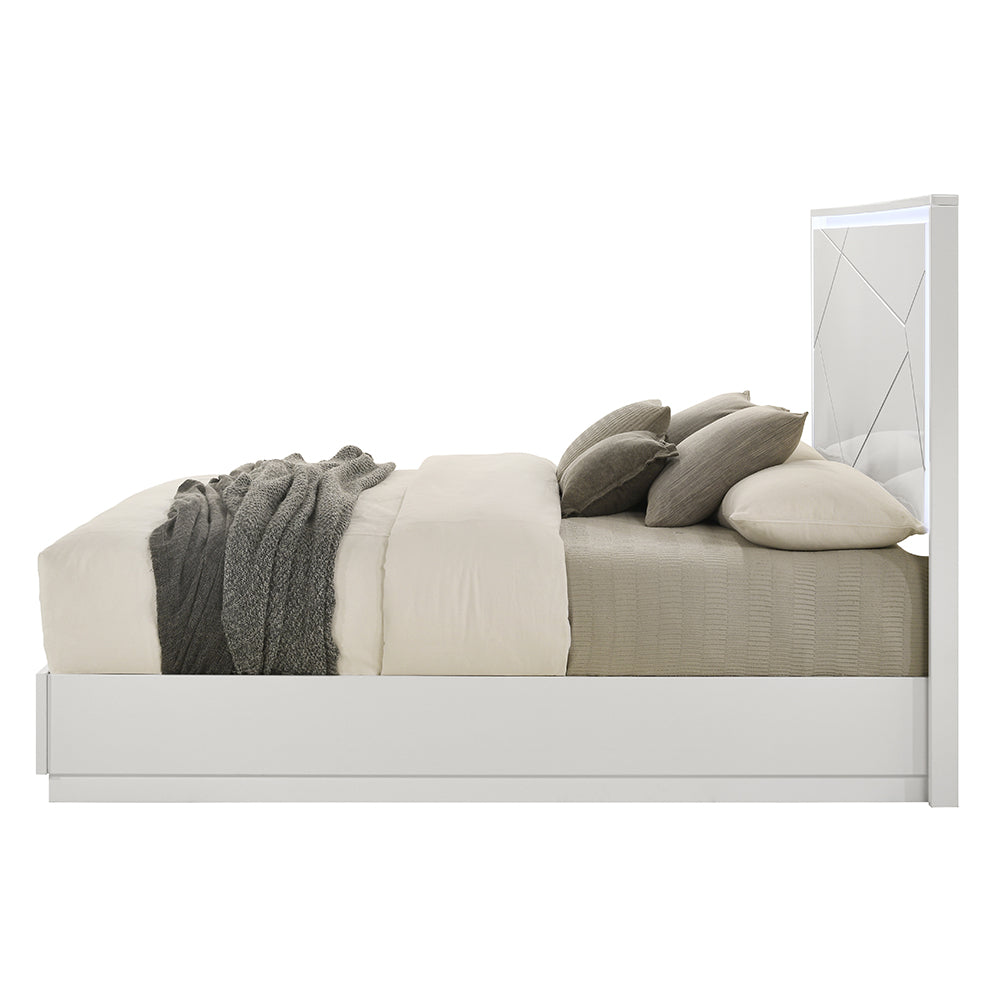 Esther White/Silver Queen Bed w/LED