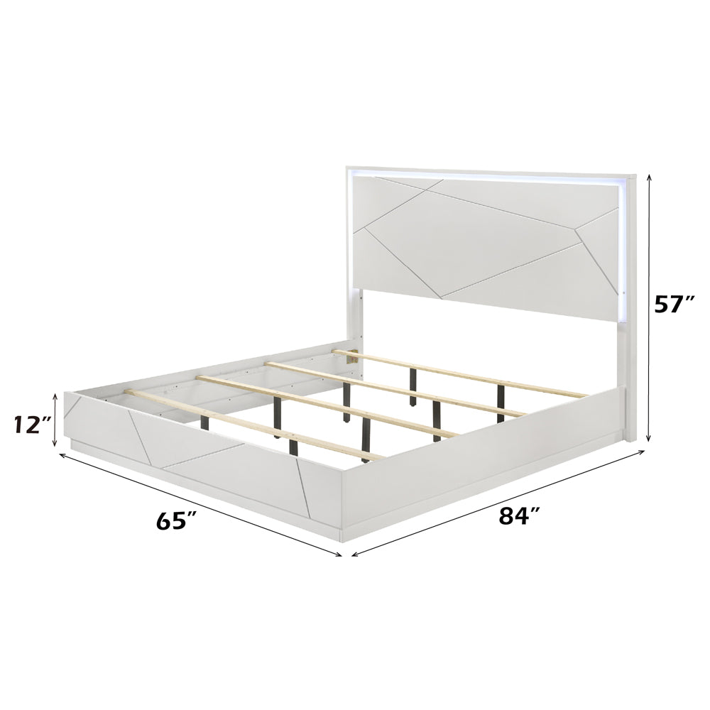 Esther White/Silver Queen Bed w/LED