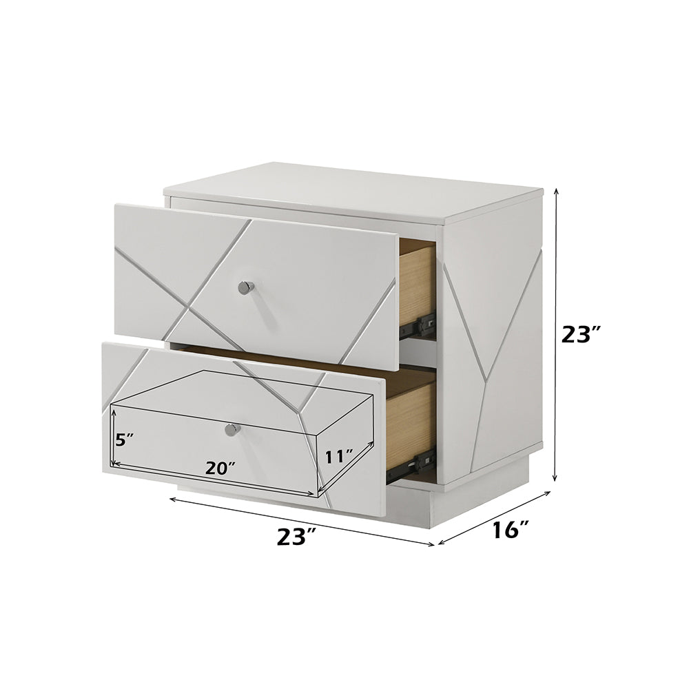 Esther White/Silver Nightstand