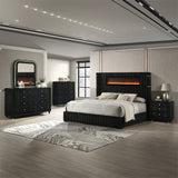 Garner Black/Gray EK Bed w/Fireplace, LED, Reading Light, Speaker, Bluetooth, USB