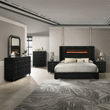Garner Black/Gray Queen Bed w/Fireplace, LED, Reading Light, Speaker, Bluetooth, USB