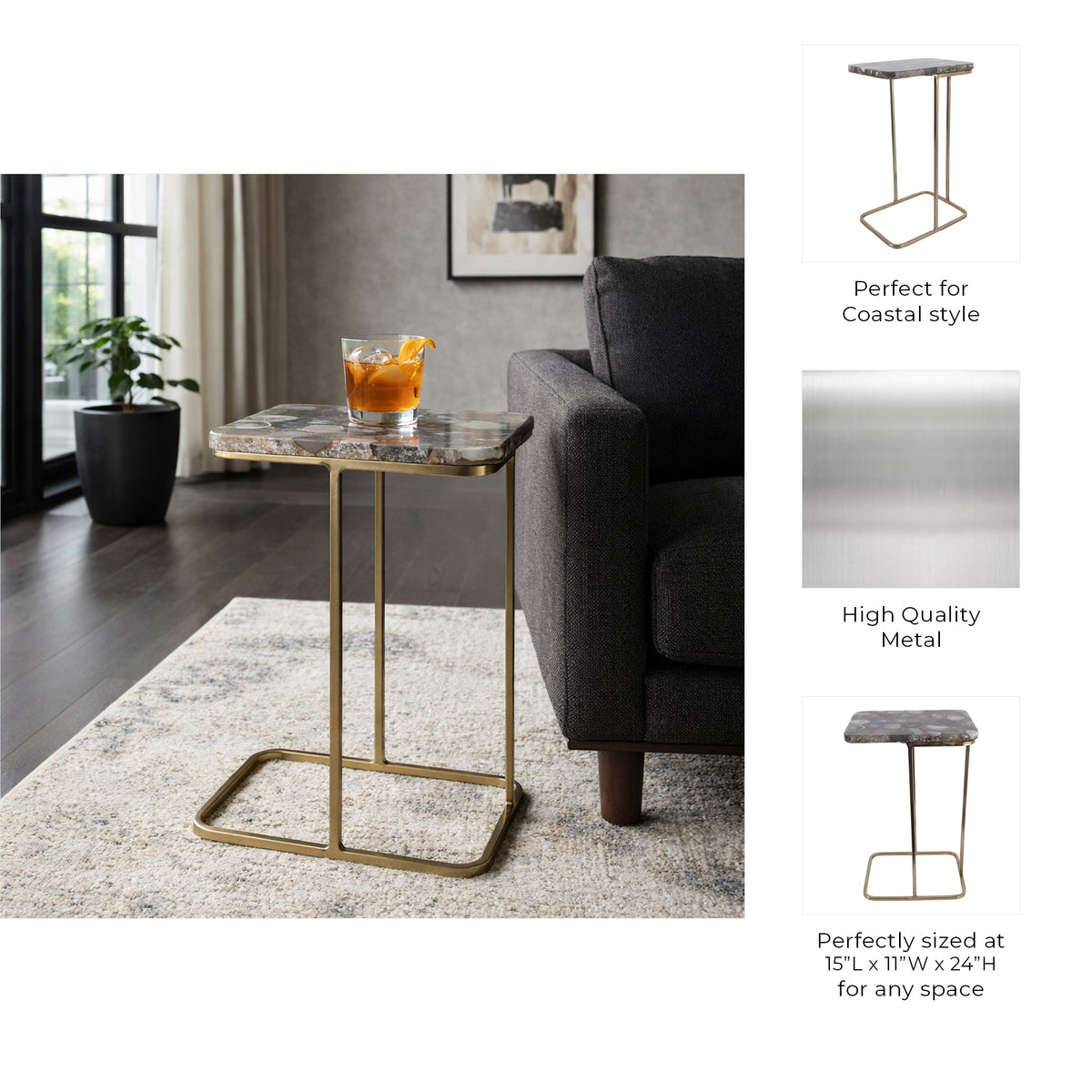 Oceana Blue/Gold C-Table with Agate Top