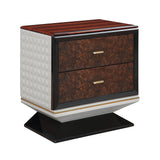 Jamonica Glossy Wood Grain Top/Gold Nightstand w/2 Drawers