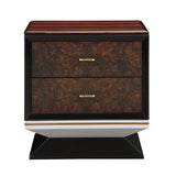 Jamonica Glossy Wood Grain Top/Gold Nightstand w/2 Drawers