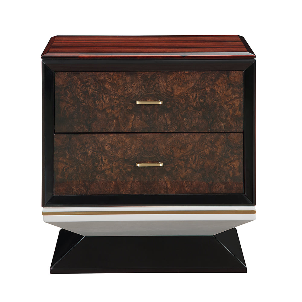 Jamonica Glossy Wood Grain Top/Gold Nightstand w/2 Drawers