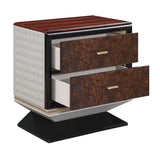 Jamonica Glossy Wood Grain Top/Gold Nightstand w/2 Drawers