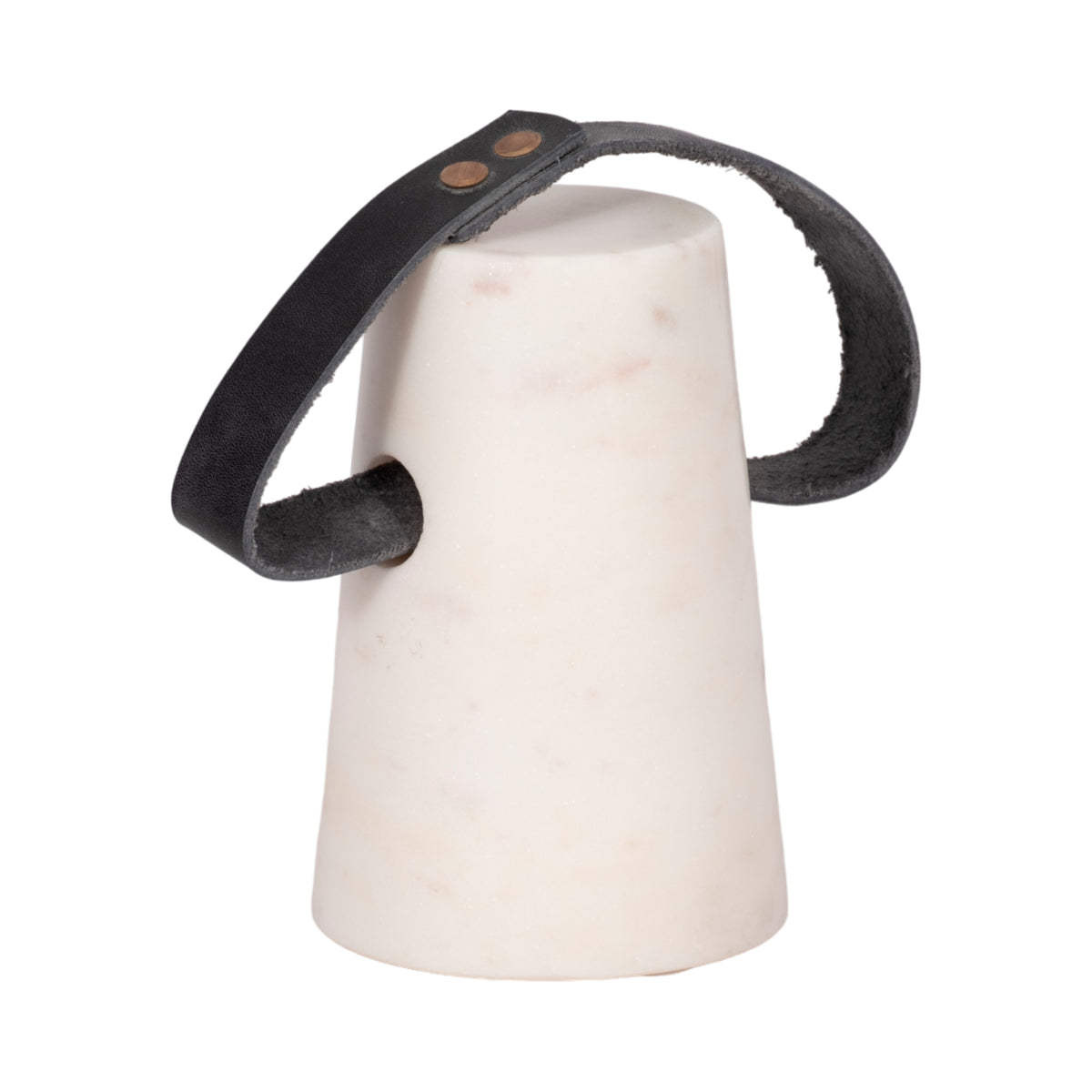 Soda Bay White/Black Marble Doorstop with Leather Handle