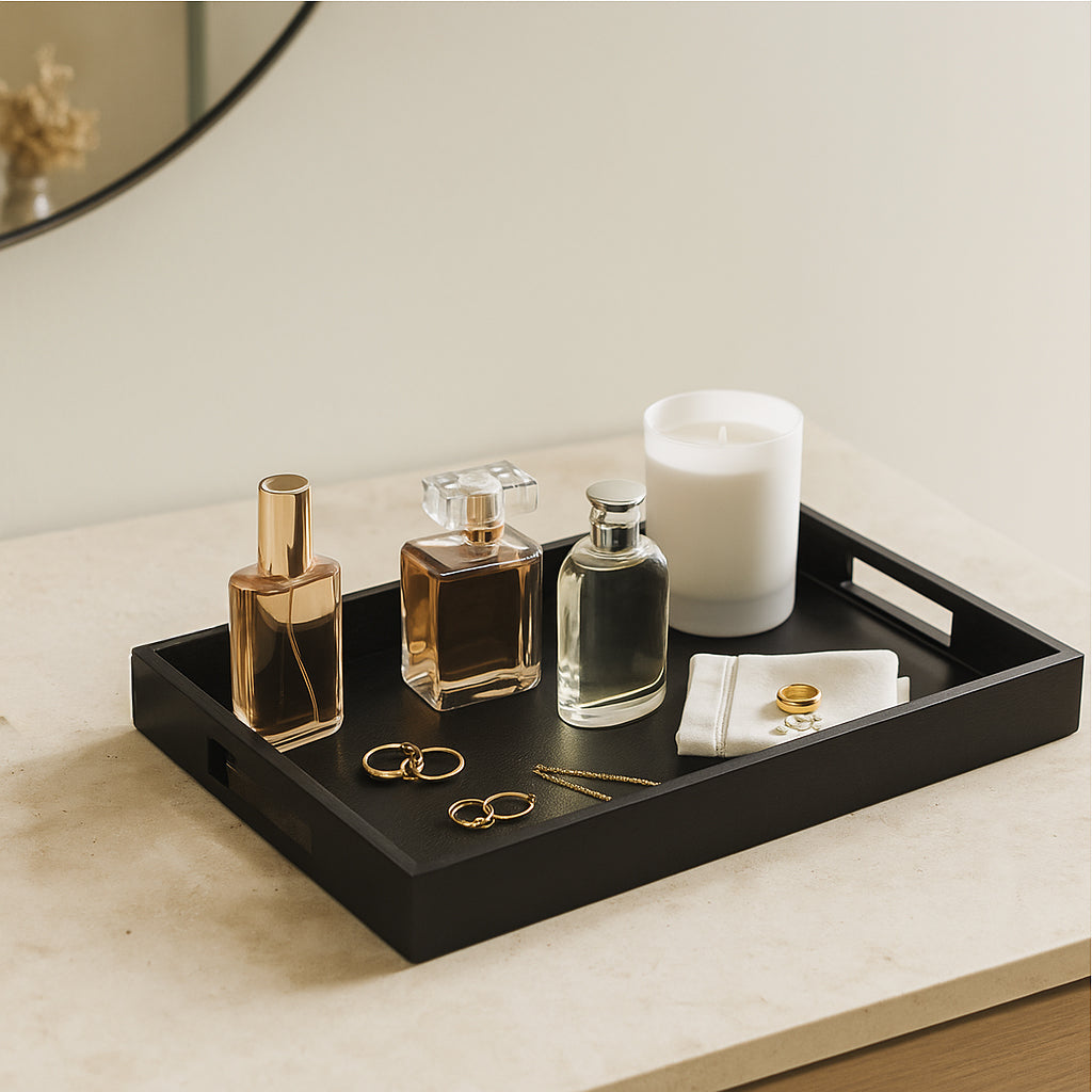 Vollmers Black Wood and Glass Tray