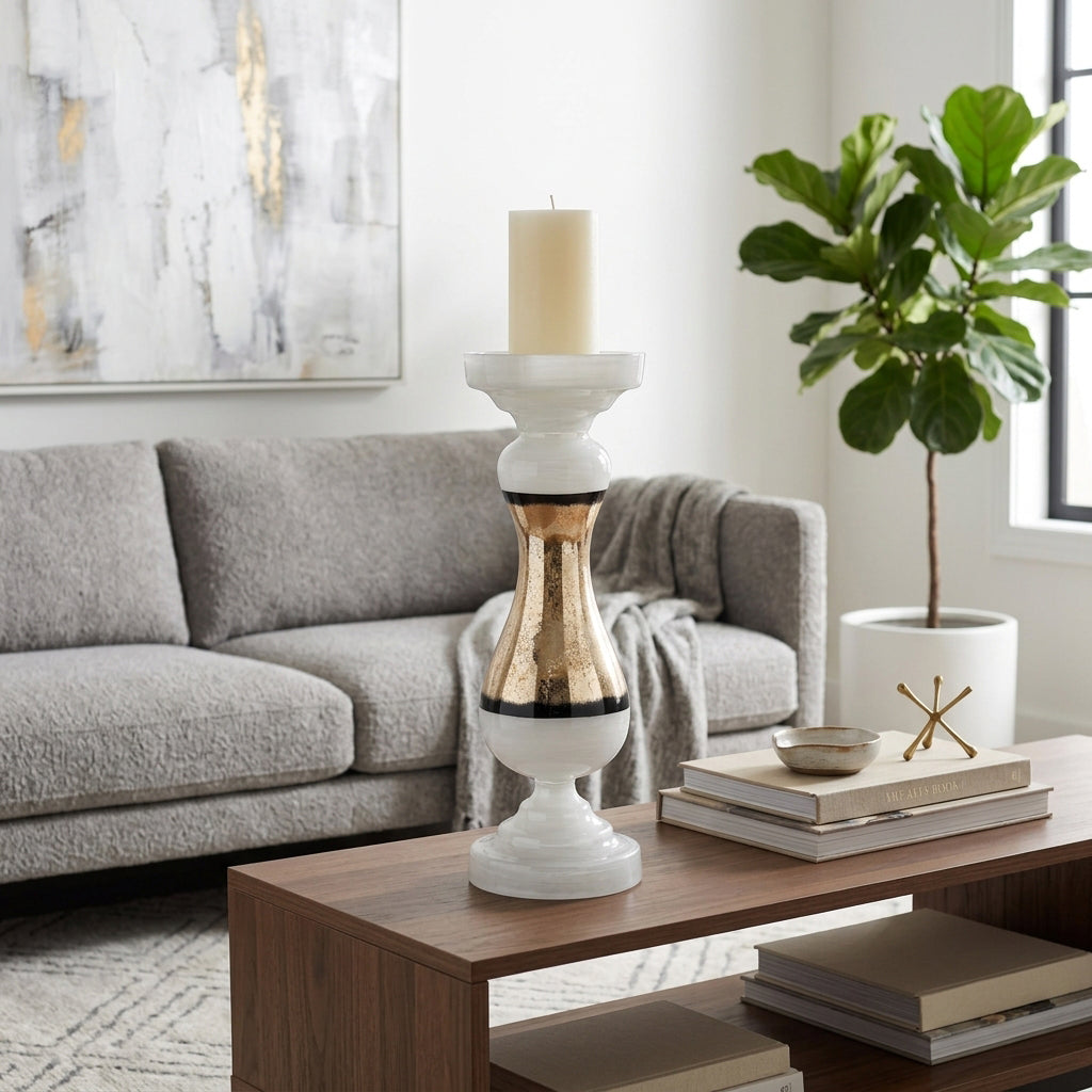 Lafayette White Small Glass Candle Holder