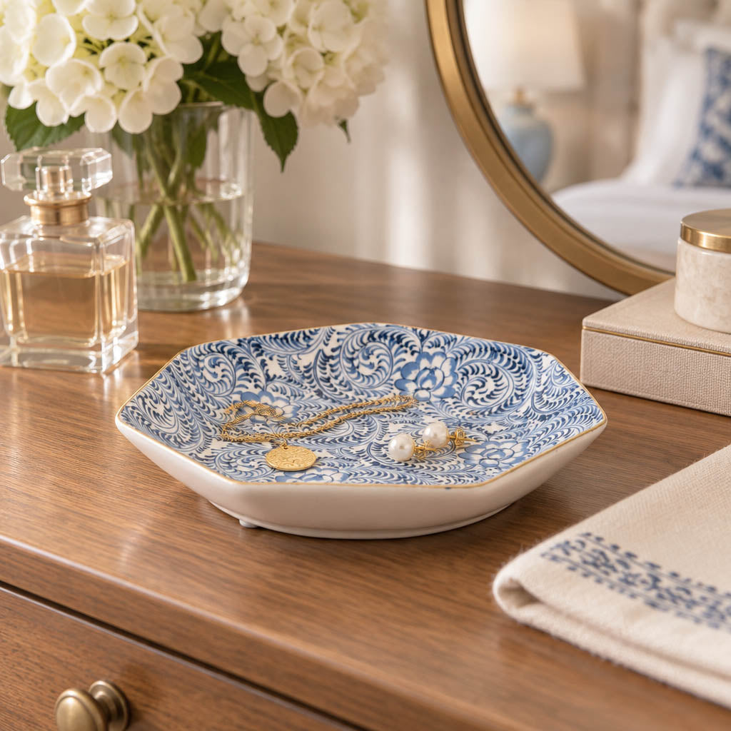 Asylum Blue/White/Gold Decorative Chinoiserie Plate