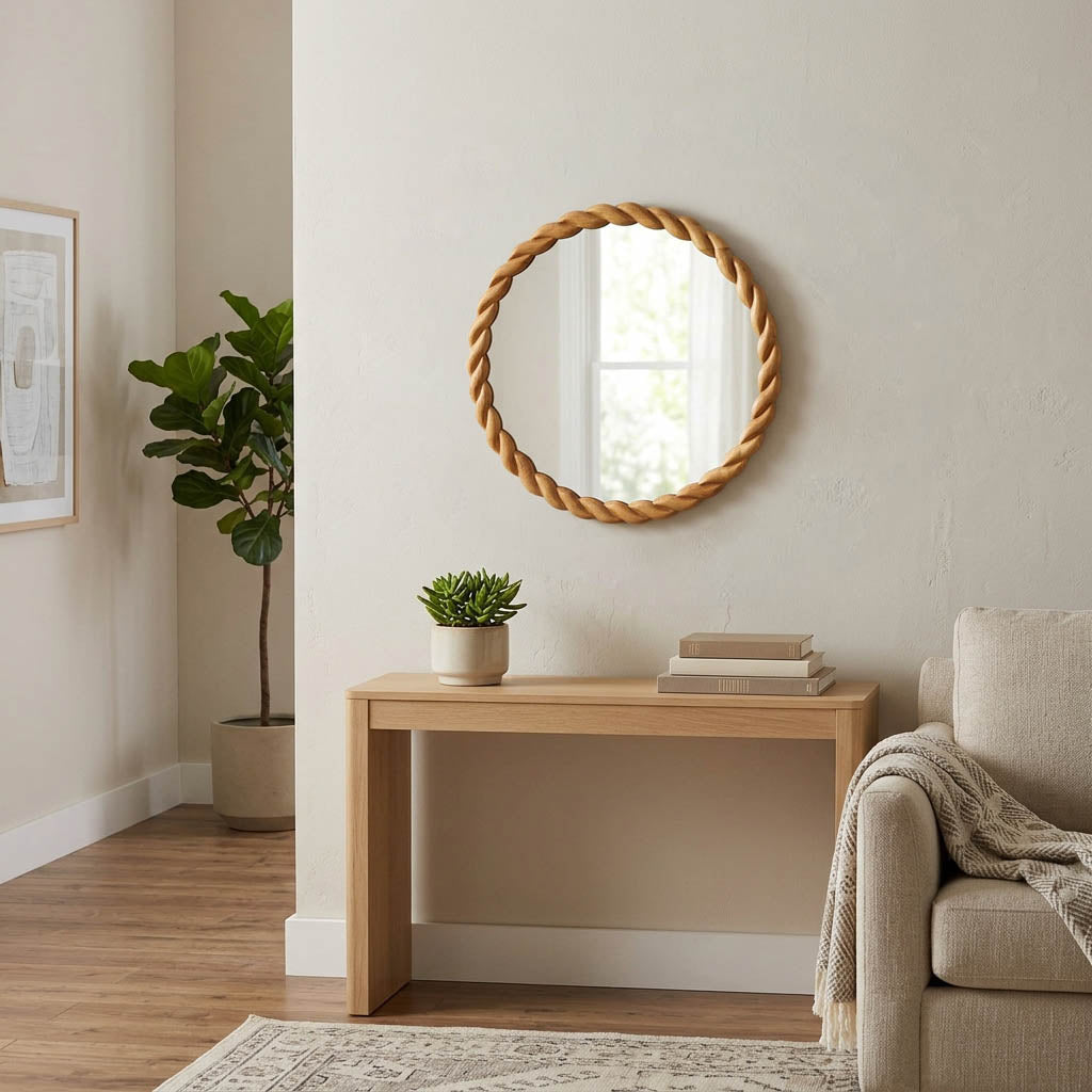 Forest Light Oak Braided Wooden Frame Wall Mirror