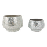 Antonshaw Silver Curved Crackle Mosaic Planters (Set of 2)