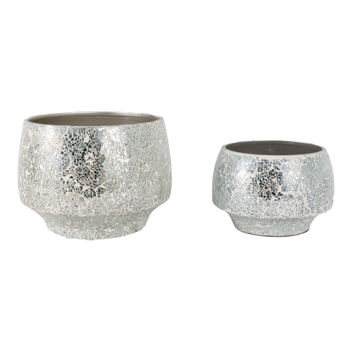 Antonshaw Silver Curved Crackle Mosaic Planters (Set of 2)