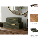 Chester Green/Gold/Multicolor Faux Leather Stitched Edge Boxes (Set of 2)
