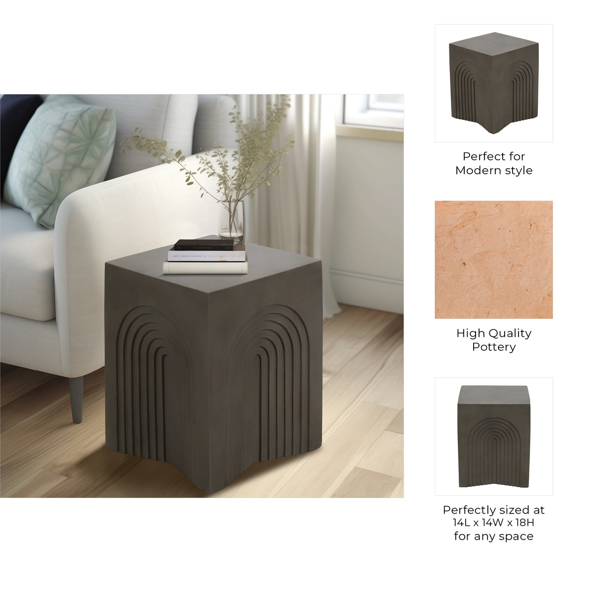 Holtville Gray Concrete Arches in Square Accent Table