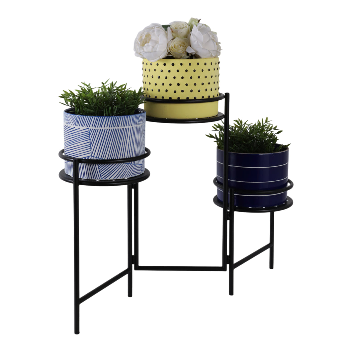 West Park Black Folding 3-Tier Mandala Plant Stand