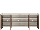 Modern Smoked Gold/Mist Credenza 89" Wide Four-Door Storage Cabinet with Power Bar