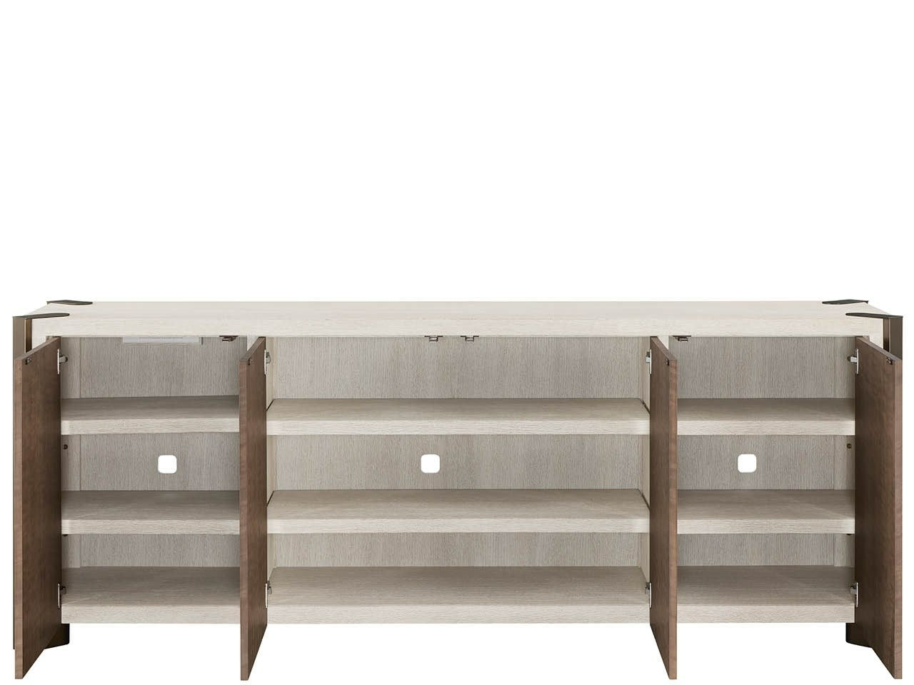 Modern Smoked Gold/Mist Credenza 89" Wide Four-Door Storage Cabinet with Power Bar