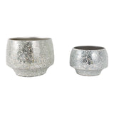 Antonshaw Silver Curved Crackle Mosaic Planters (Set of 2)