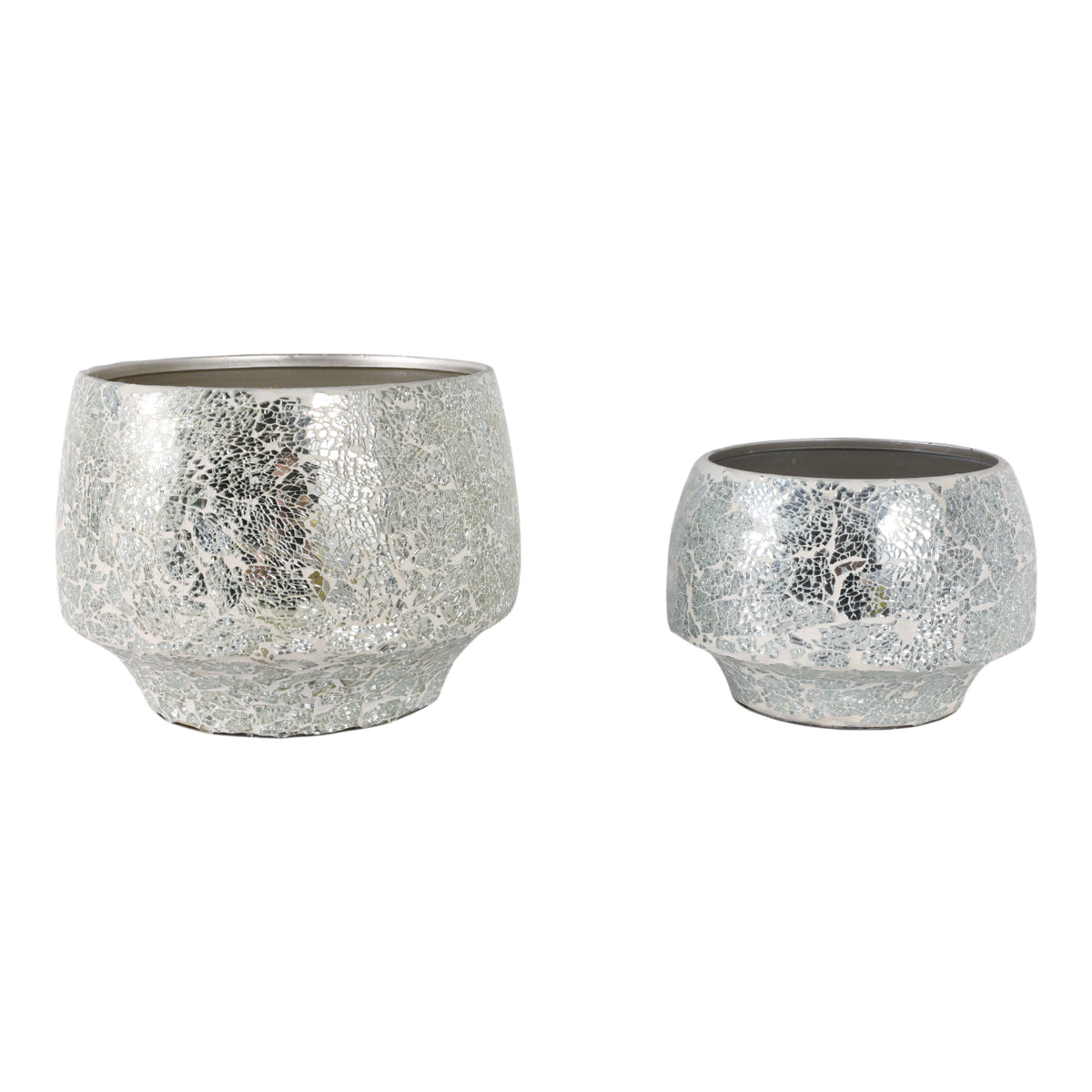 Antonshaw Silver Curved Crackle Mosaic Planters (Set of 2)
