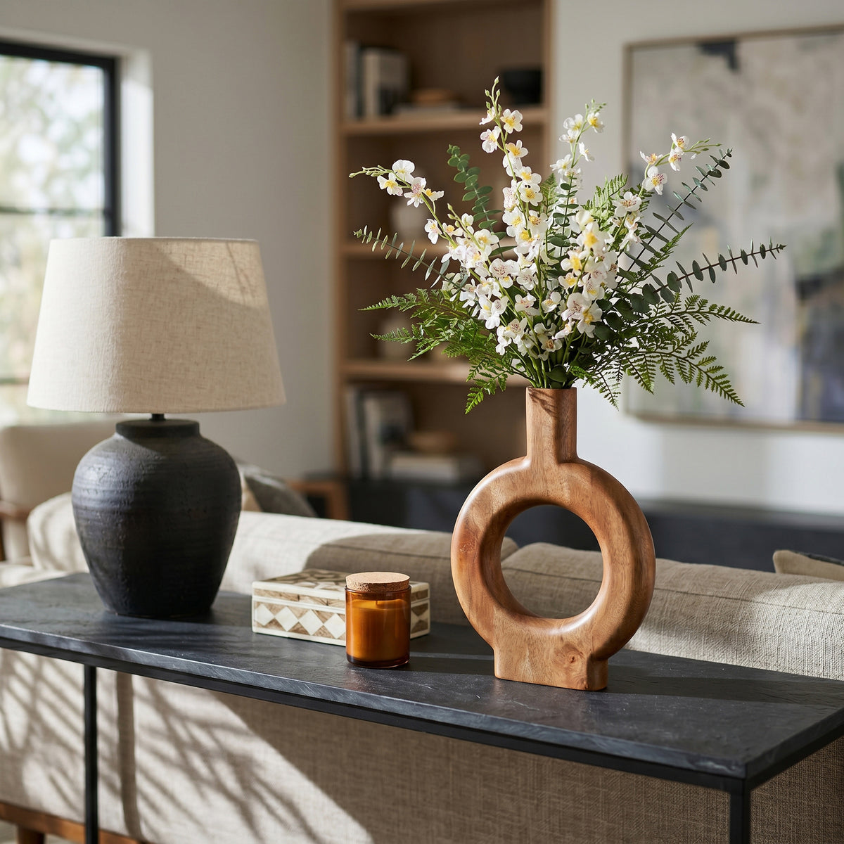 Draperwell Natural Donut Shaped Wood Vase