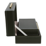 Chester Green/Gold/Multicolor Faux Leather Stitched Edge Boxes (Set of 2)