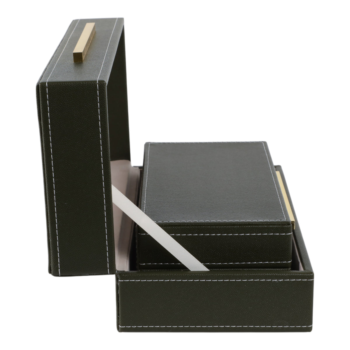 Chester Green/Gold/Multicolor Faux Leather Stitched Edge Boxes (Set of 2)