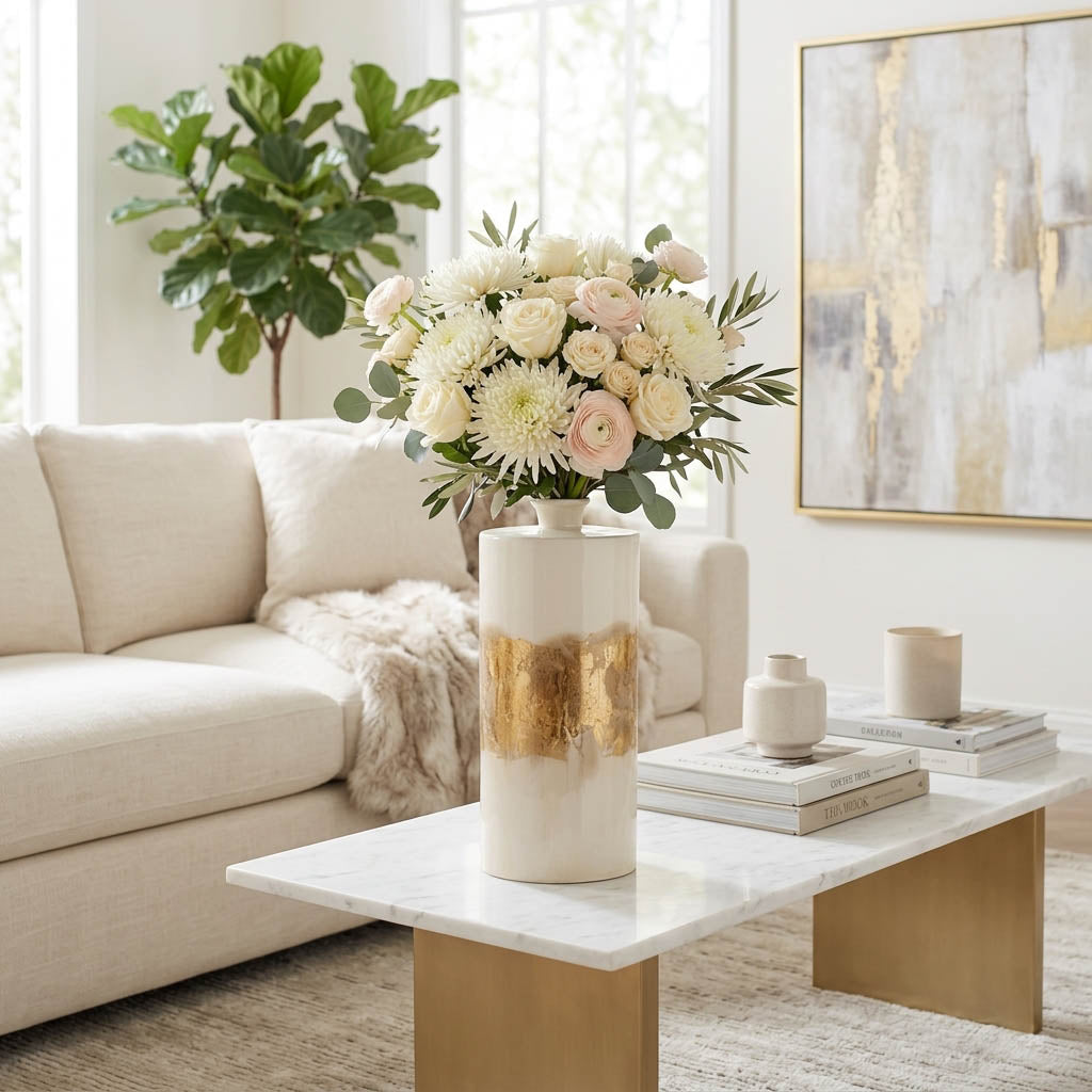 Hurleton Pearl/Gold Metal Flask Vase