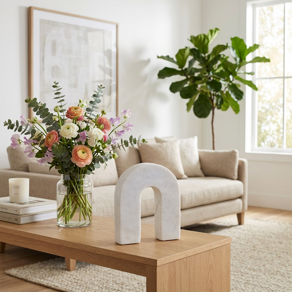 Hillcrest White Large Marble Horseshoe Tabletop Decor - 17596-01EC