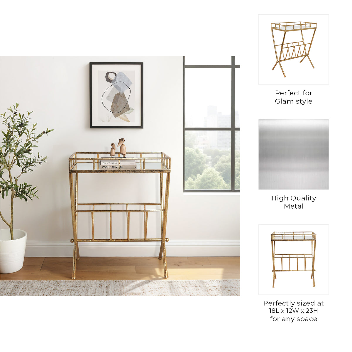 Levis Gold Accent Table with Magazine