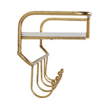 Calneva White/Gold Metal and Wood 5 Hook Wall Shelf