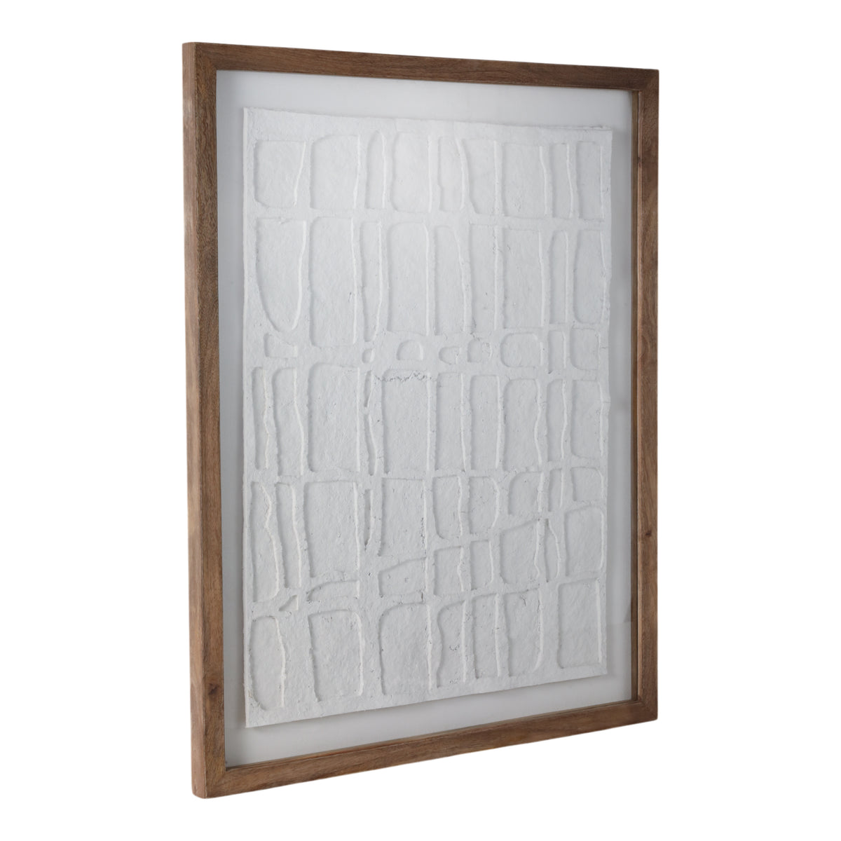 Foxwood White/Brown Paper Mache Wall Art with Wooden Frame and Glass