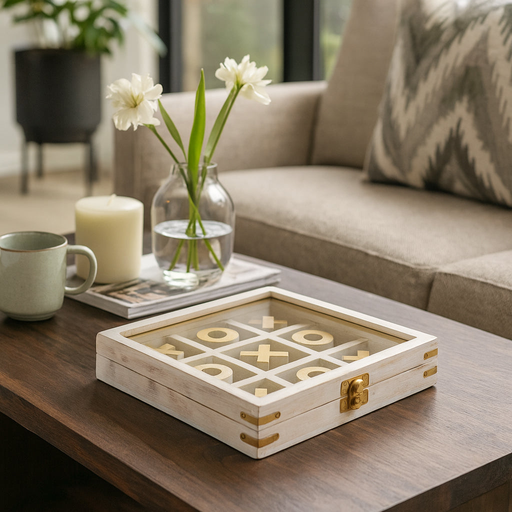 Malibu West White/Gold Wood Tic Tac Toe