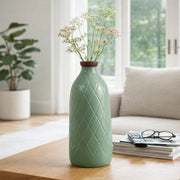 Wellsona Dark Sage Large Ceramic Plaid Textured Vase