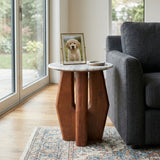 Hat Creek Brown Accent Table with Curved Legs and Marble Top
