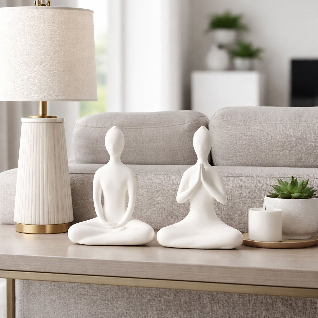Kayandee White Paper Mache Yoga Ladies (Set of 2)