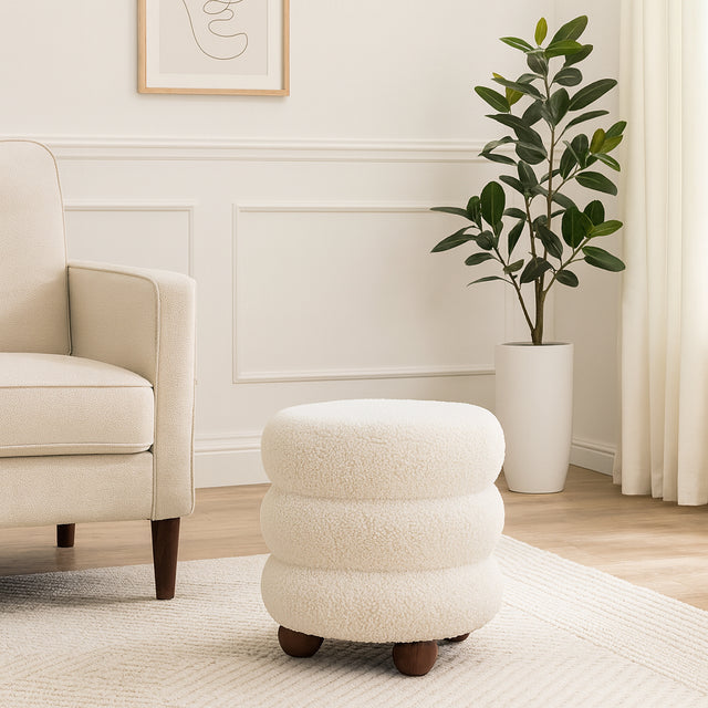 Bonetti Ivory Ribbed Teddy Ottoman with Ball Feet