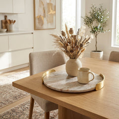 Ultra Tan/Gray Marble Tray with Aluminum Handles